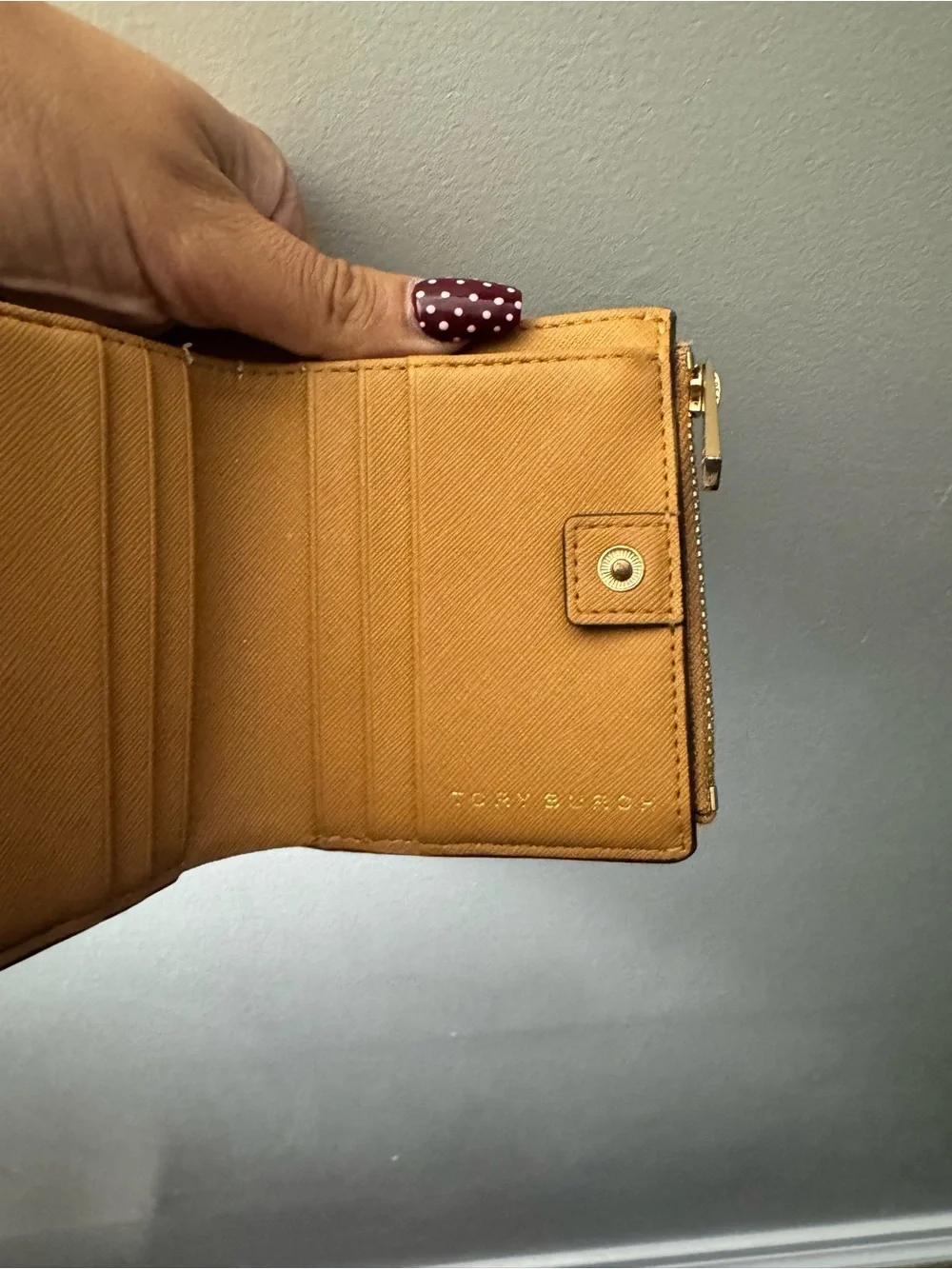 Tory Burch Pebbled Saffiano Leather Wallet in Mustard